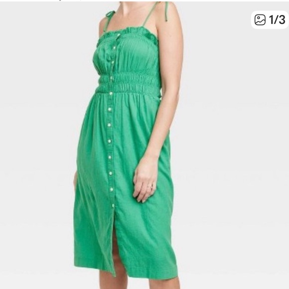 Universal Thread Green Button-Down Linen Blend Midi Dress - Picture 1 of 10